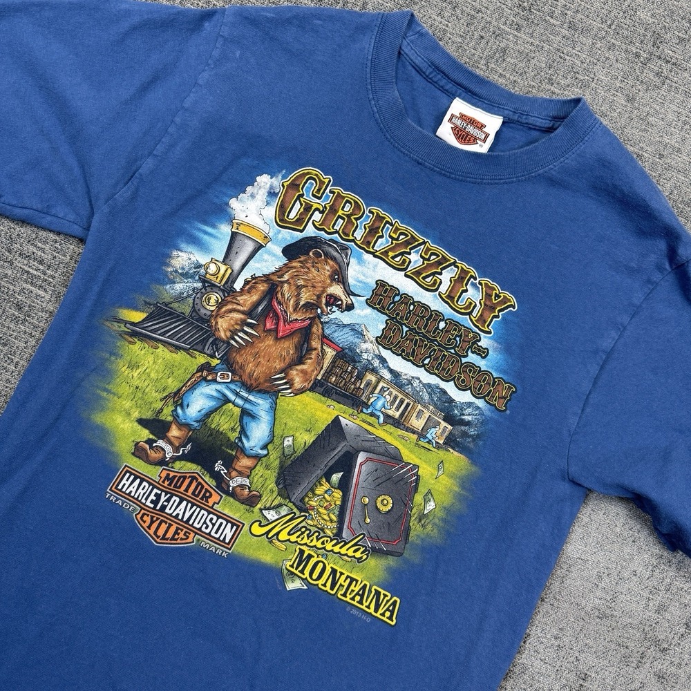 Harley-Davidson T-Shirt Youth Boys‎ Small 8 Blue Grizzly Bear Montana 2013